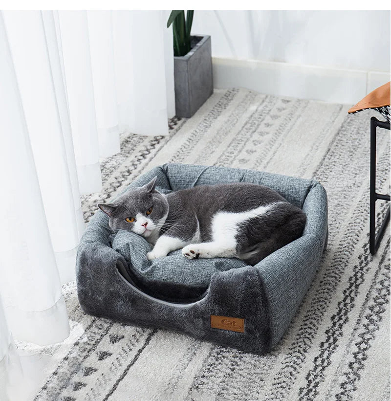 Winter Warm Cat Bed Comfortable Foldable Cat's House Plush Pet Soft Bed Sofa for Small Medium Dogs Cats Puppy Sleep Cushion Nest