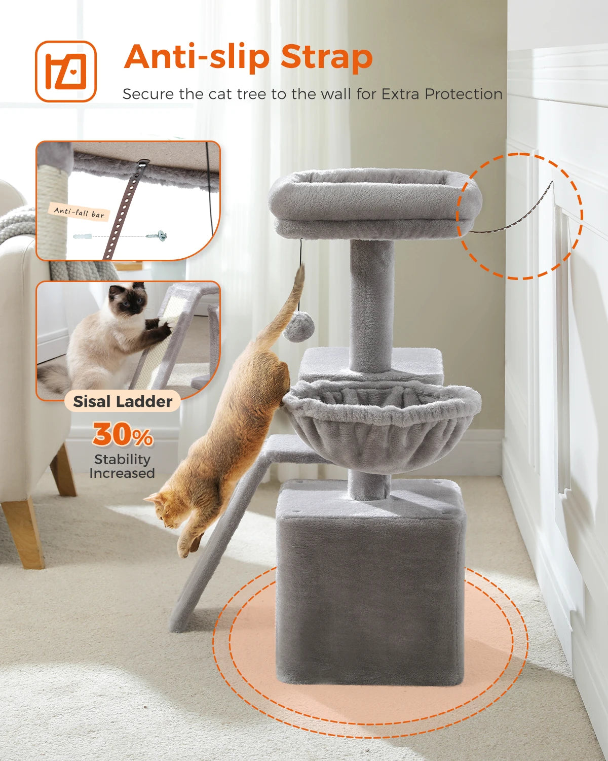Flower Cat Tree for Indoor Small Cat Tower with Sisal Scratching Ramp Cozy Hammock and Removable Top Perch Cat Condo Kittens Toy