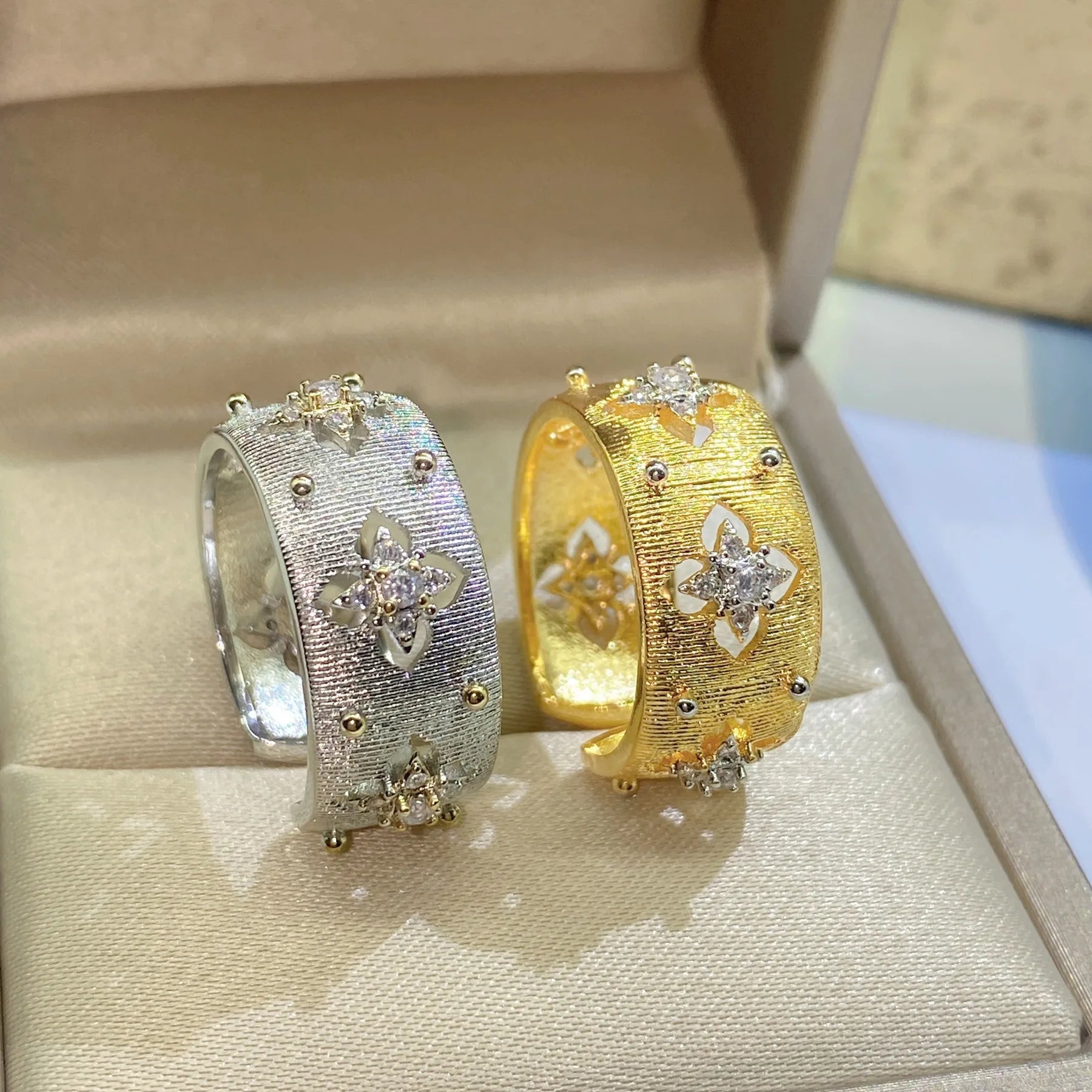 Italian handmade brushed court style two-color gold craft cloth home ring real gold electroplated earrings necklace bracelet wom