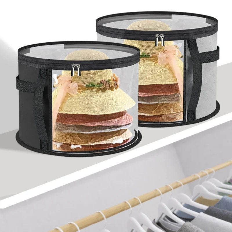 Hats Boxes for Women Storage Travel Large Round Hat Carrier Case Organizer Men Cowboys Caps Clothes Closet Storage Foldable
