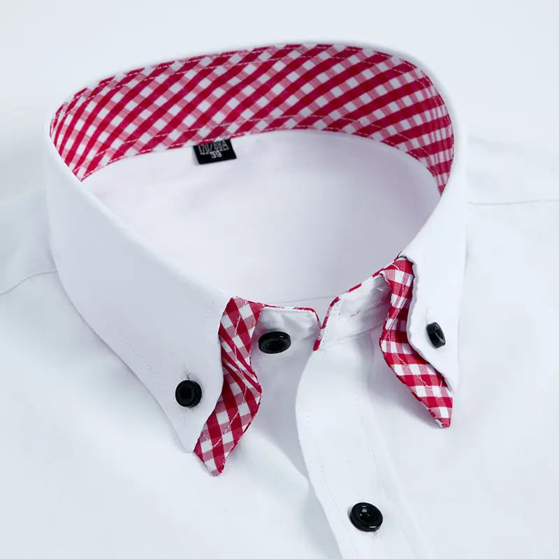 Mens Dress Shirt Long Sleeve Non Iron Fashion Double Layer Business Formal Regular Fit Office Camisa Social Solid Button Shirts