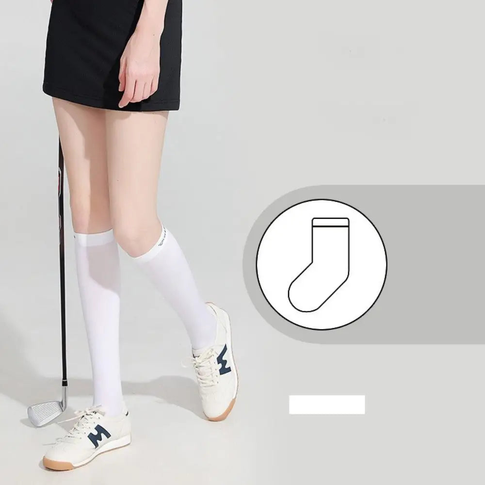 Ice Silk Sunscreen High Socks Black White Tennis Golf Sports Pressure Socks Elastic Breathable Sunproof Leg Protection Socks
