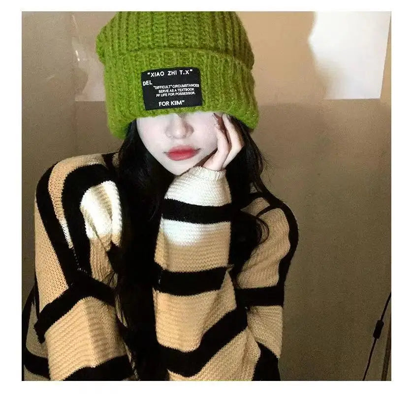 Knitted hats children's ins knitted toe caps versatile big head circumference face covering ear protection pile of hats