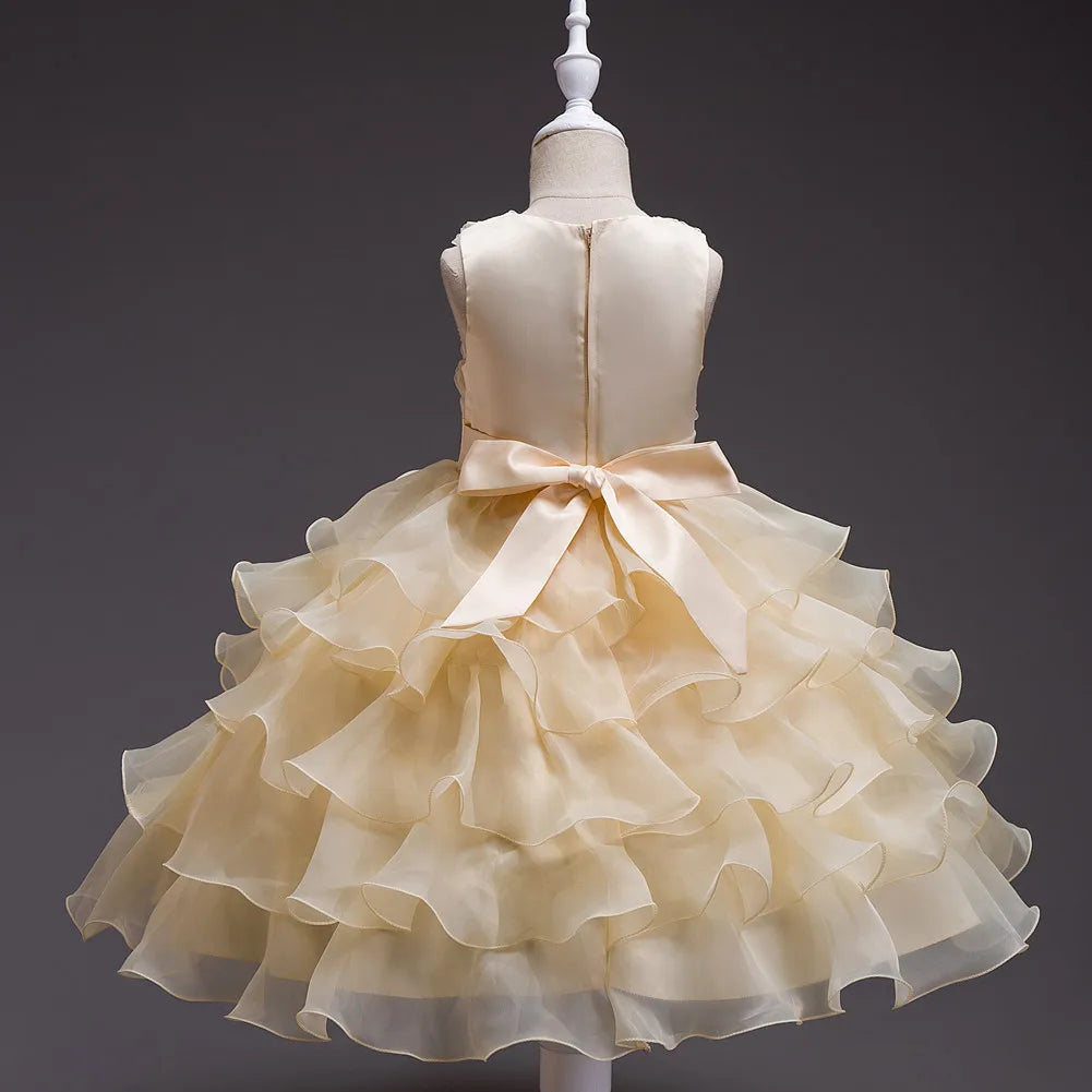 Elegant Dress For Girls Sleeveless Flower Ruffles Gown For Kids Wedding Prom Bridesmaid Birthday Party First Communion Dress