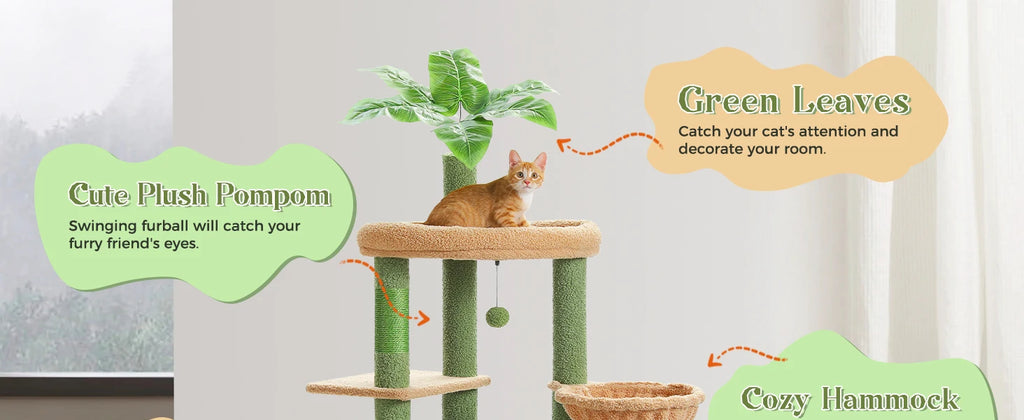 H135CM Cat Tree for Indoor with Sisal Scratching Posts Multi-Level Cat Tower with Spacious Condo Hammock Scraper for Kitten Toys