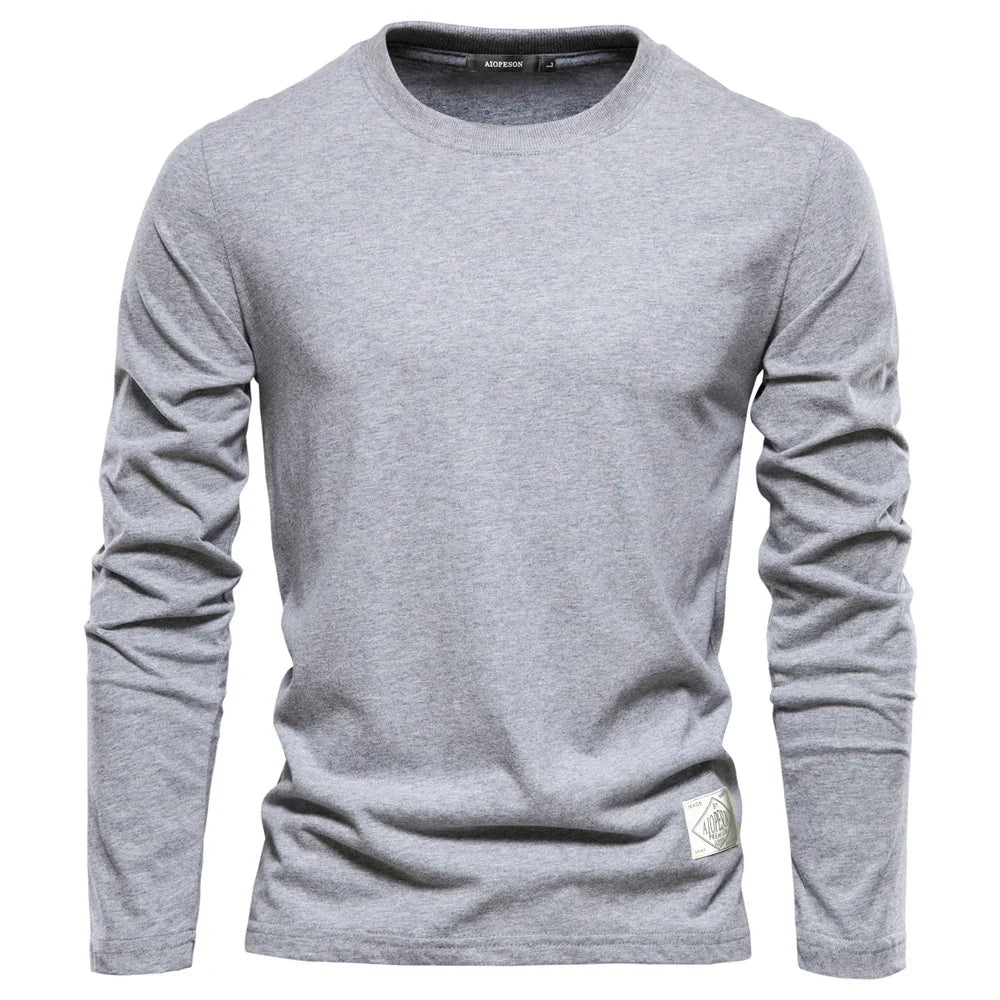 100% Cotton Long Sleeve T Shirt For Men Solid Spring Casual Mens T-shirts High Quality Male Tops Classic Clothes Men's T-shirts
