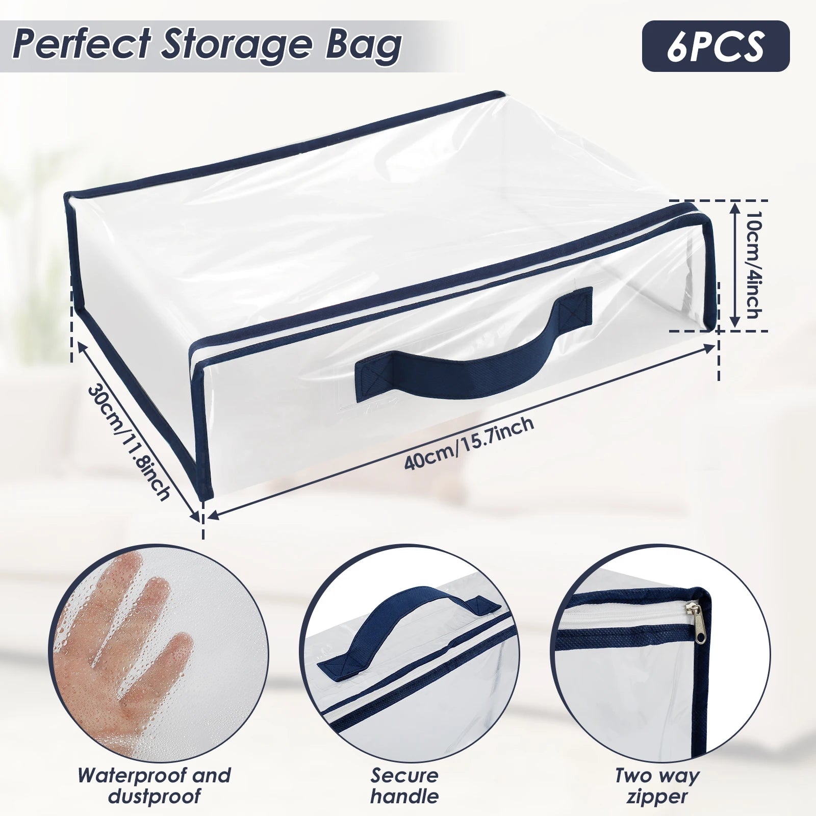 6 Packs Bed Sheet Storage Bags Quilt Clothes Blankets Packing Box Waterproof Dustproof Clear Zippered Pillow Bedding