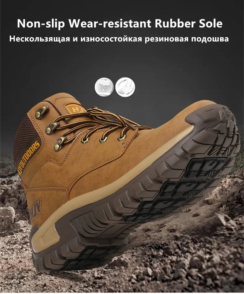 High-Top Leather Men's Boots Breathable Desert Combat Boots Outdoor Non-slip Hiking Boots Men Motorcycle Boots Work Ankle Boots