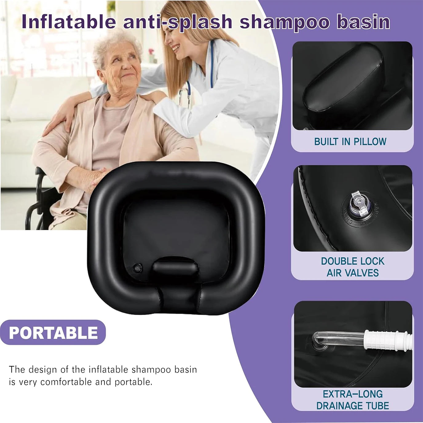 Home Care,Camping, Emergency Bathroom Bedside Hair Basin Sitting or Lying Washing For Pregnant Women Mothers the Elderly Patient