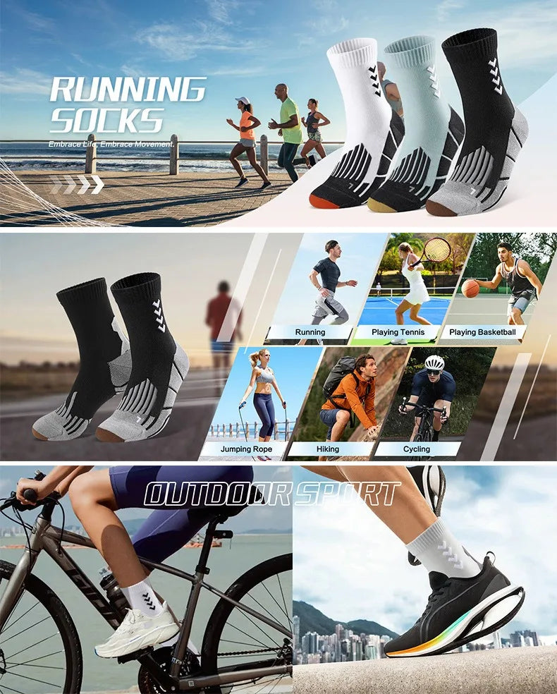 Sports Cycling Socks Breathable Anti-Slip Moisture-Wicking Football Socks Cushioned  Men Middle Tube Athletic Basketball Socks