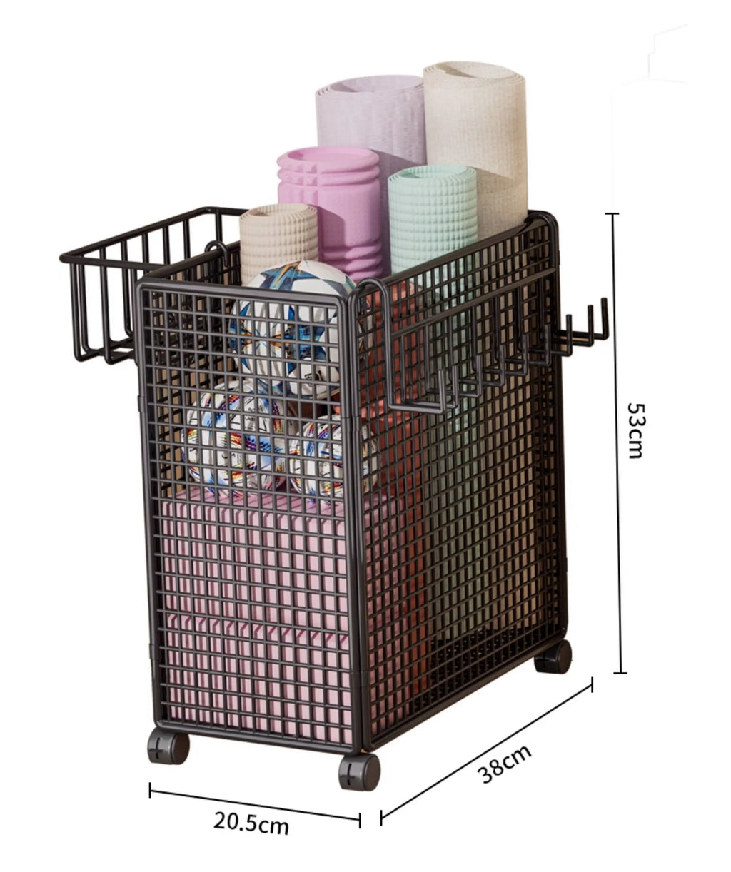 Modern mat Yoga Mat Storage Basket with Wheels Home Sports Equipment Organizer Badminton Storage Fitn Gear elf