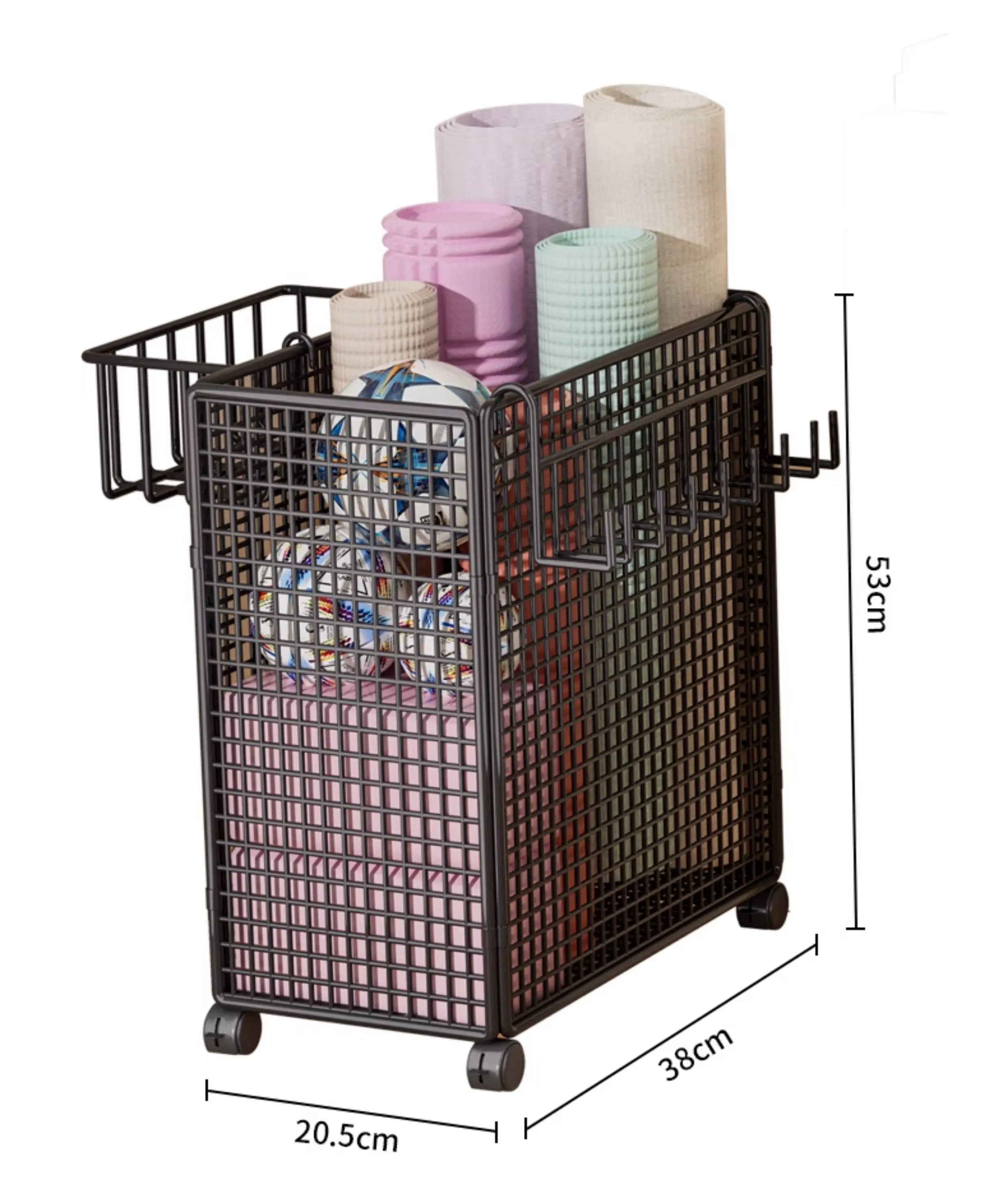 Modern mat Yoga Mat Storage Basket with Wheels Home Sports Equipment Organizer Badminton Storage Fitn Gear elf