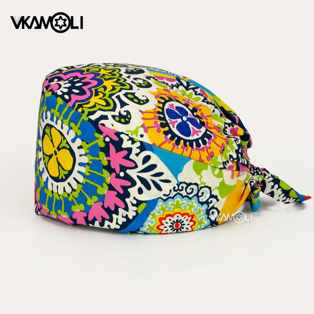 Flower printing hats scrubs women hats Health service Workers adjustable caps beauty salon Work Frosted cap lab pet store hats