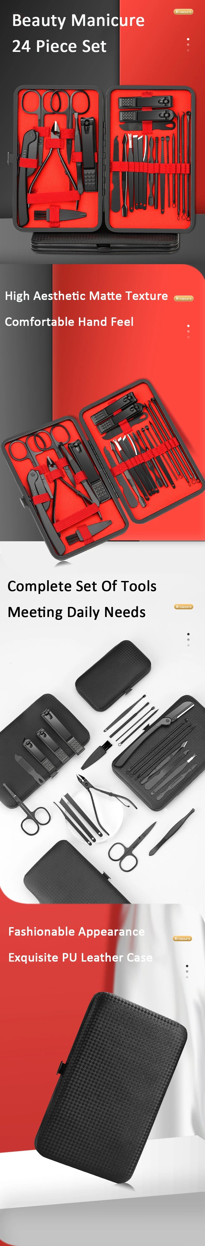 7/10/12/18/20/24PCS Set Professional Manicure Set Kits Stainless Steel Fingernail Toenail Clippers Set with Leather Portable