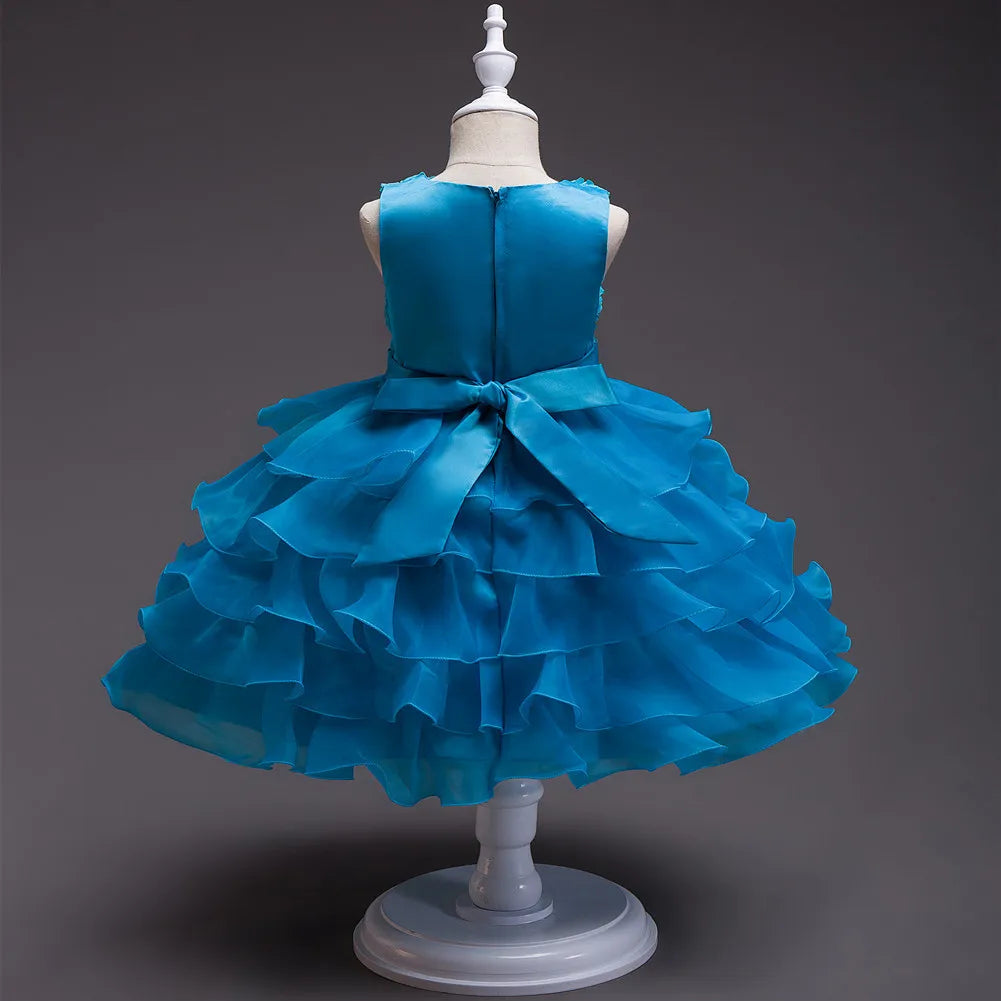 Elegant Dress For Girls Sleeveless Flower Ruffles Gown For Kids Wedding Prom Bridesmaid Birthday Party First Communion Dress