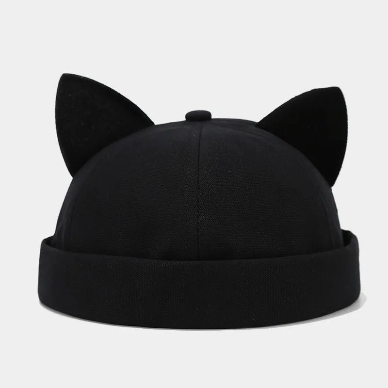 Cat Ears Cute Hats For Women Men Spring Summer Fashion  Melon Hat Female Simple Casual Adjustable Beanie Vintage Brimless Cap