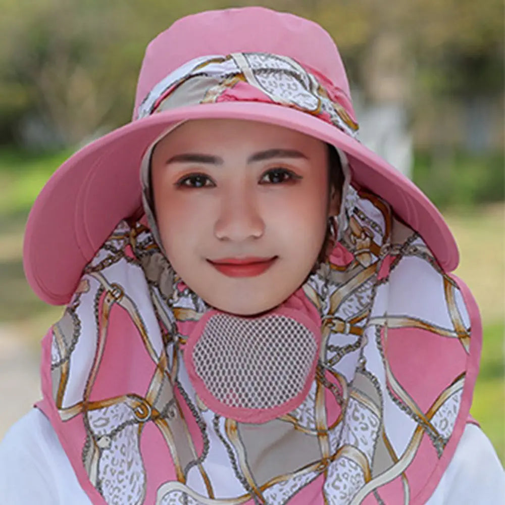 Hat Do Farming Work Polyester Hiking Fishing Caps Flower Print Bucket Hat Women Sun Hat With Neck Flap Summer UV Protection