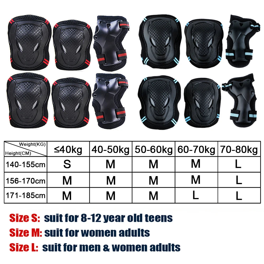 6Pcs/Set Sports Protective Gear Set Skating Knee Pad Elbow Pad Wrist Hand Protector for Kid Adult Cycling Roller Rock Climbing