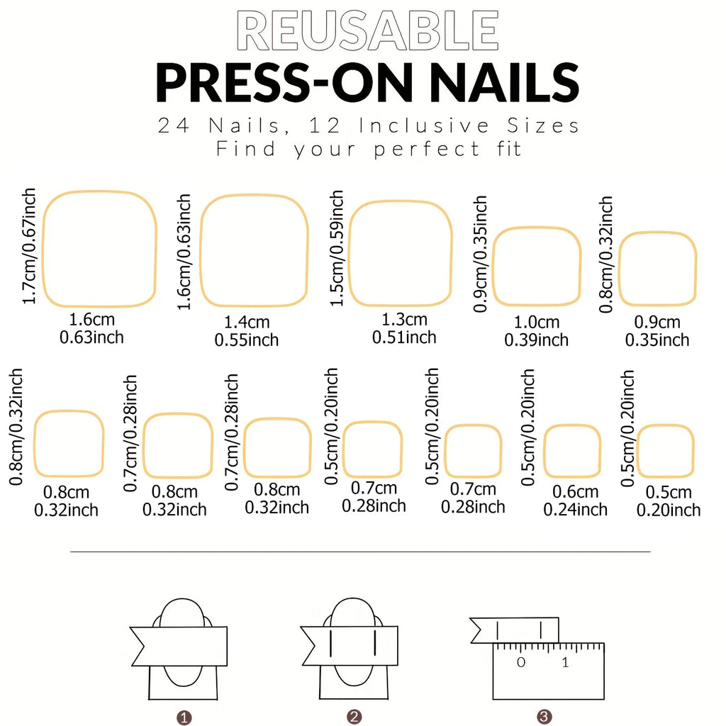 24pcs/set short square fake nails for women cute bride heart white french tips faux ongles y2k press on false nail supplies