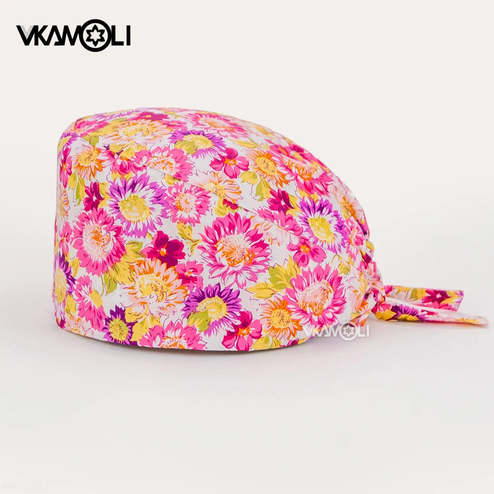 Flower printing hats scrubs women hats Health service Workers adjustable caps beauty salon Work Frosted cap lab pet store hats