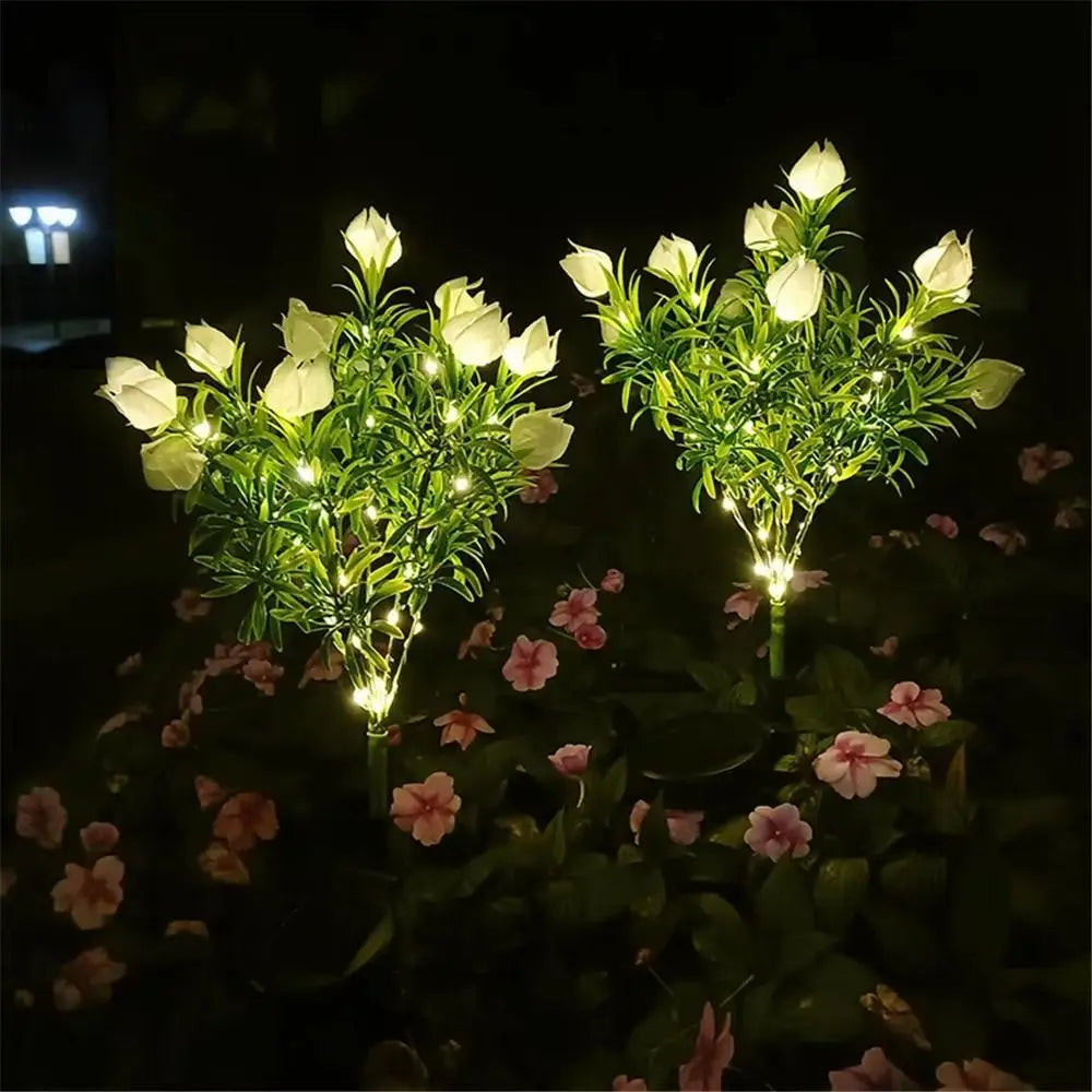 Gardenia Flower Solar Artificial Flower Light 42LED Realistic Waterproof Landscape Lamp Solar Powered Ground Mounted