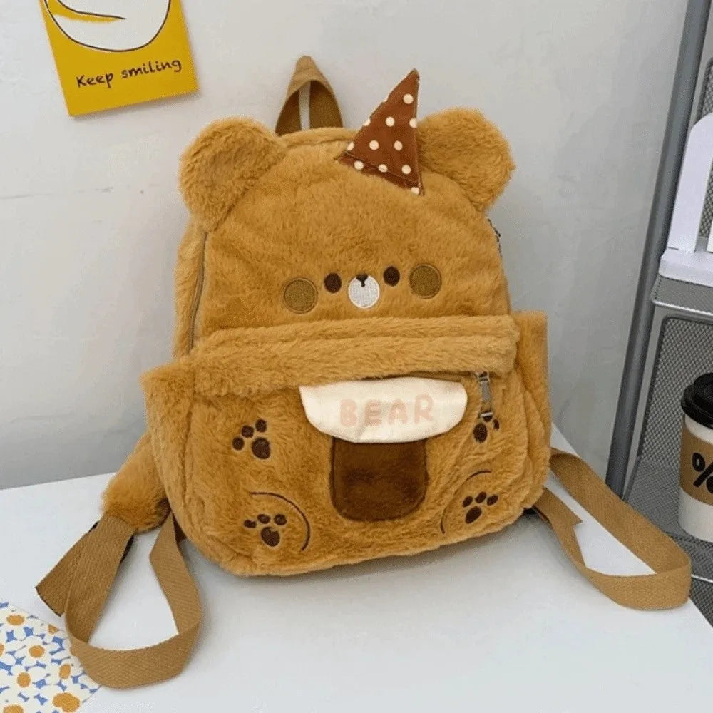 Backpack Adjustable Straps Cartoon Little Bear Backpack Large Capacity Soft Bear Schoolbag Creative Animal Shoulder Bag Gift
