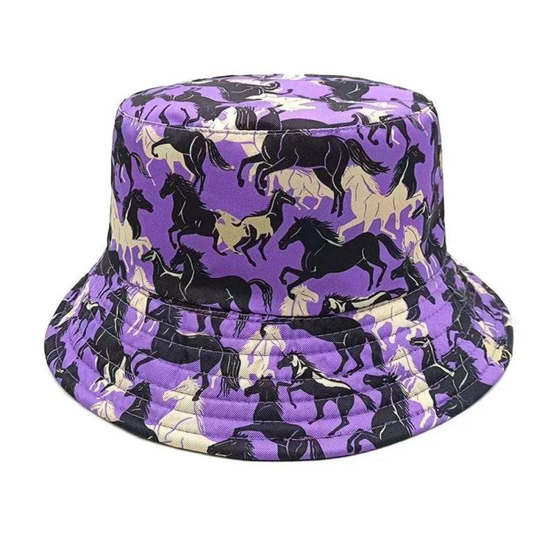 Double sided Outdoor Sun Hat Hip-Hop Cap Fishing Fisherman Graffiti Hat Men Women Animal Letter Print Panama Bucket Hats
