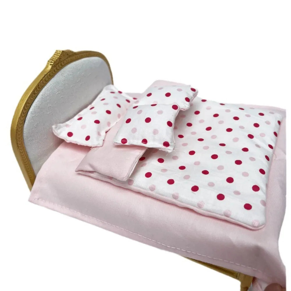 Five-piece Set Lovely Dollhouse Sleeping Blanket Bed Sheet Miniature Dollhouse Miniature Bed 1:12 Scale Quilt 20cm Bedding