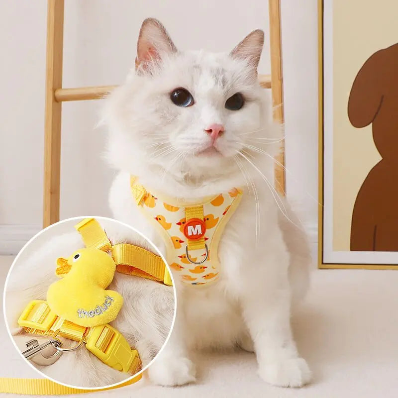 Cartoon Duck Dog Harness and Leash Set Pet Teddy Bichon Cat Small Puppy Dog Walk Dog Leash for French Bulldog Walking Accessorie