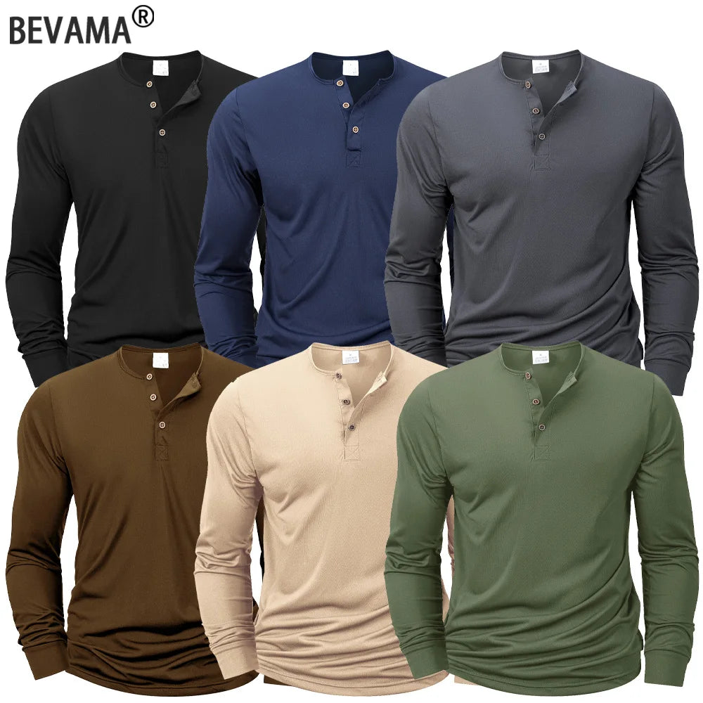 Mens Long Sleeve Henley Neck T-shirt Slim Fit Bottoming Tshirt Casual Button Shirt Comfortable Fitness Tee Cozy Top