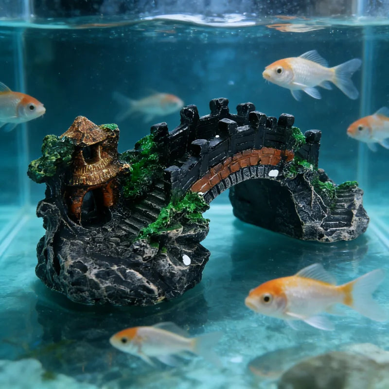Aquarium Artificial Bridge Ornaments Resin Fish Tank Artificial Landscaping Rockery Bridge Decorations Aquarium Decor Supplies