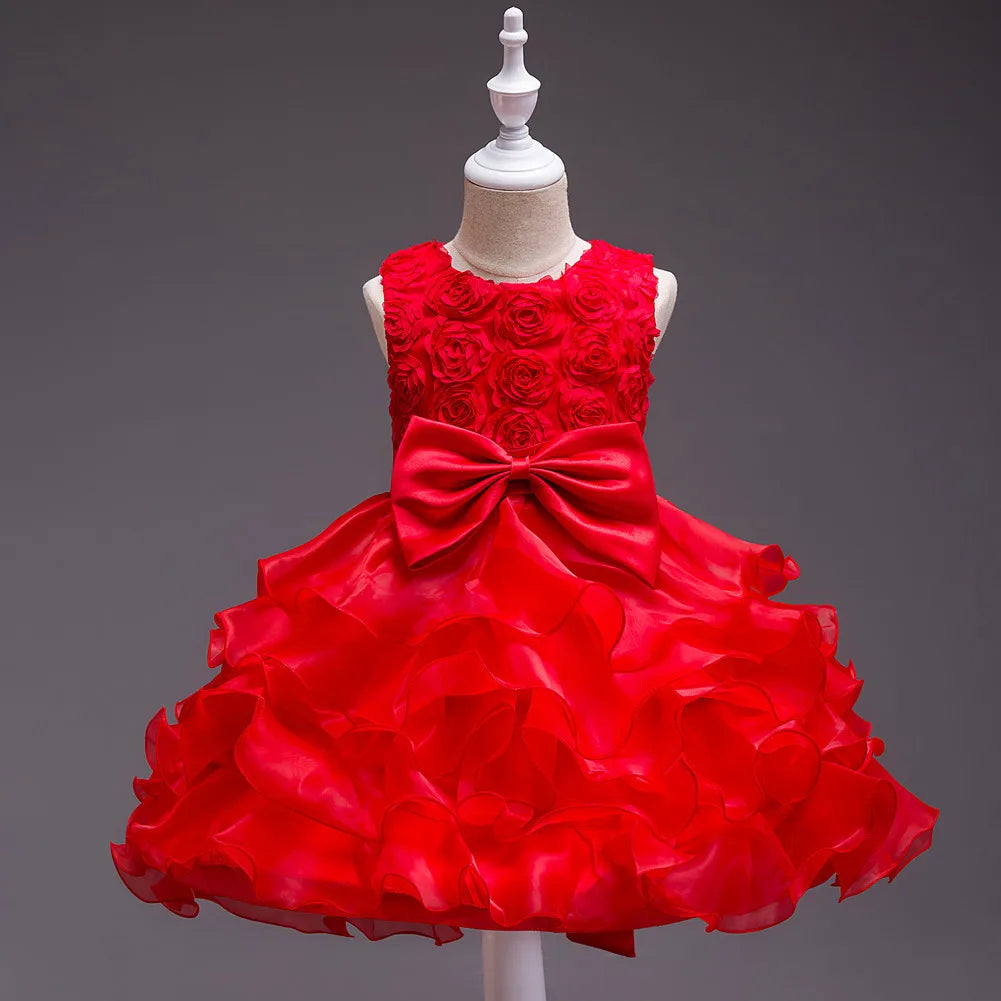 Elegant Dress For Girls Sleeveless Flower Ruffles Gown For Kids Wedding Prom Bridesmaid Birthday Party First Communion Dress