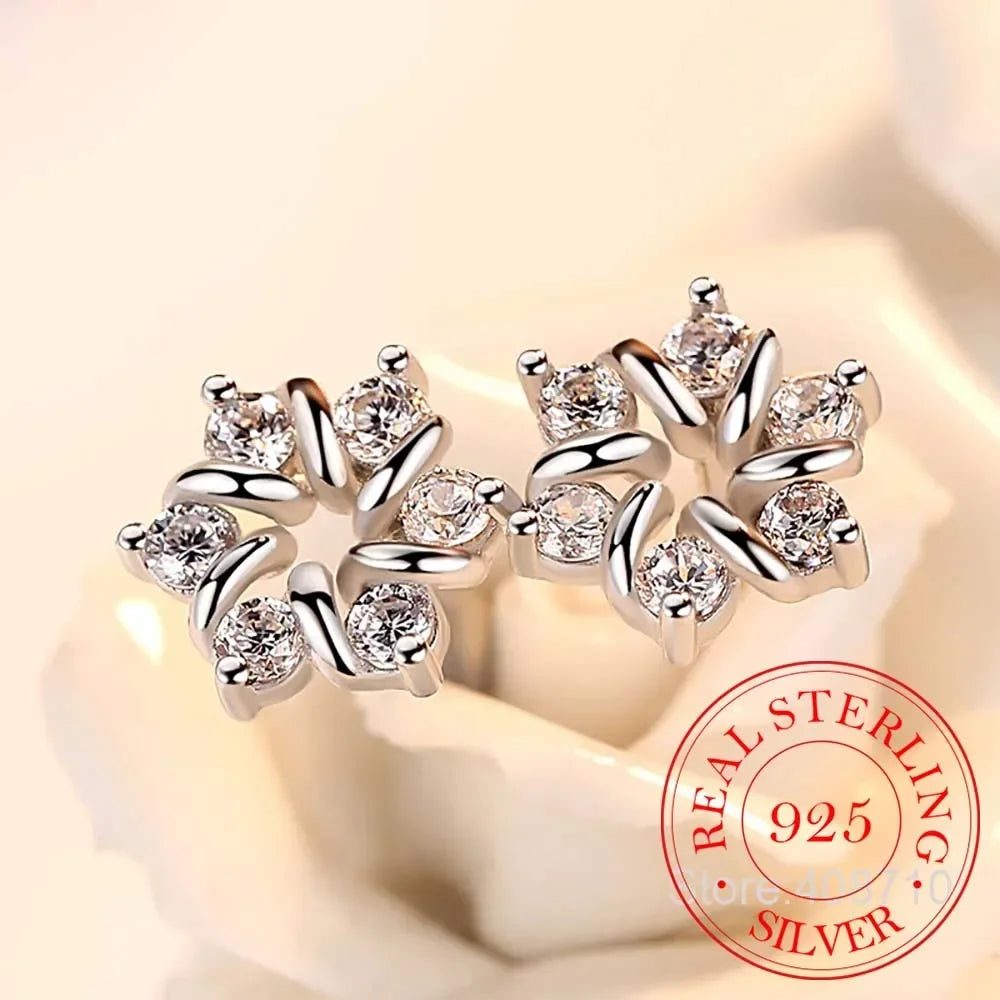 925 Sterling Silver Earrings For Women Zirconia Flower Stud Earring Oorbellen Brincos De Prata Pendientes Wedding Party Gift