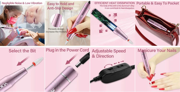 30000RPM USB Nail Drill Machine For Acrylic Nail Gel Polish Milling Smoothing Calluses Manicure Machine Nail Art Salon Equipment