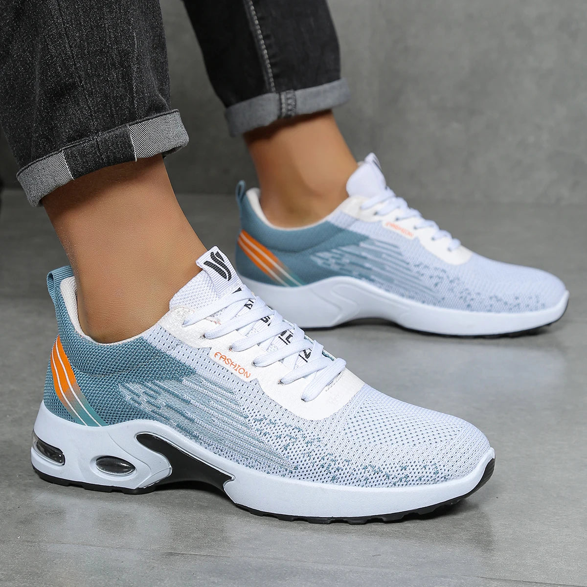 Men's shoes, men's casual shoes, breathable mesh, air-cushioned, soft-soled, color-blocked fashionable sports shoes