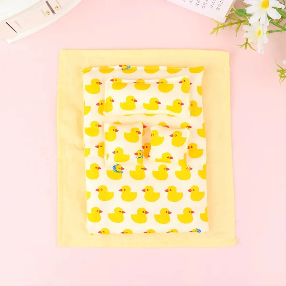 Five-piece Set Lovely Dollhouse Sleeping Blanket Bed Sheet Miniature Dollhouse Miniature Bed 1:12 Scale Quilt 20cm Bedding