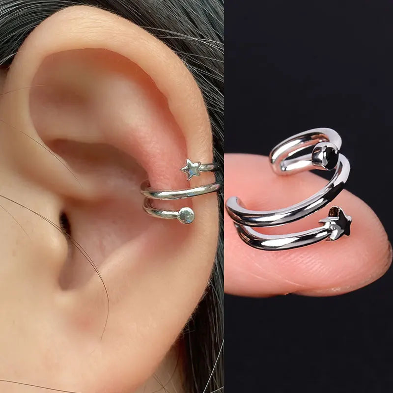 Stackable Earrings Without Ear Hole Star Wrap Clip On Earrings Earcuff for Women Ear Screen Climb Cuffs Fake Piercing One pair