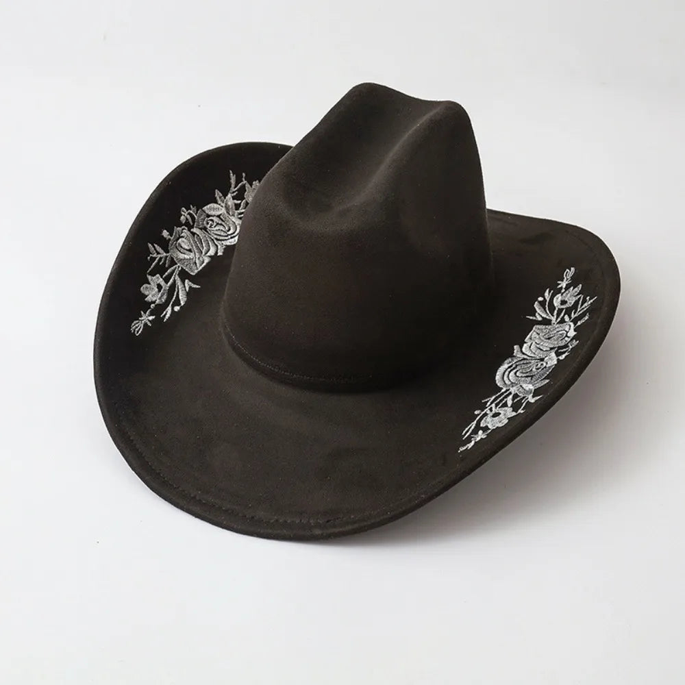 Large Brimmed Embroidered Felt Top Hat Formal Occasion Performance Cap Fedora Hat Casual Jazz Hats Woolen Hats Autumn and Winter