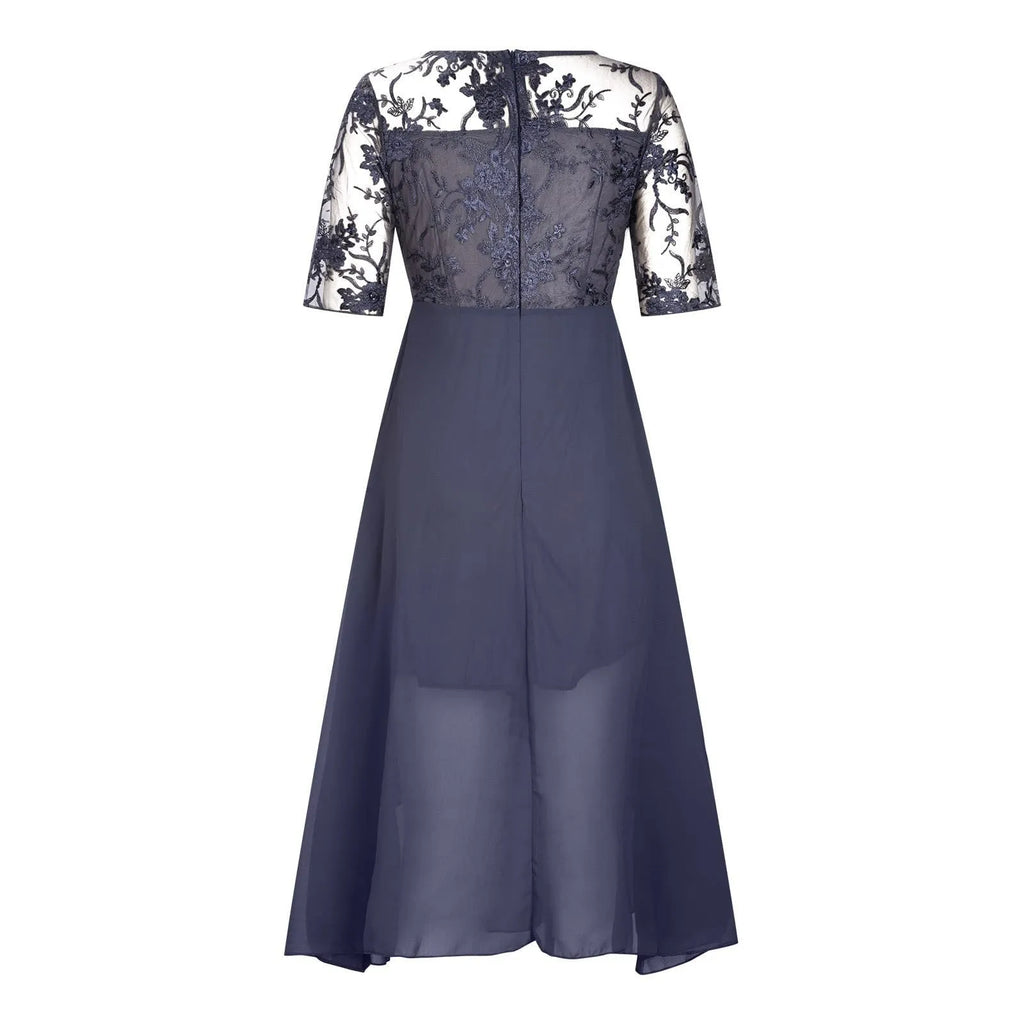 Elegant Formal Party Dress Embroidery Chiffon Round Collar Short Sleeve Luxury Dress Bridesmaid Evening Dresses Vestidos платье