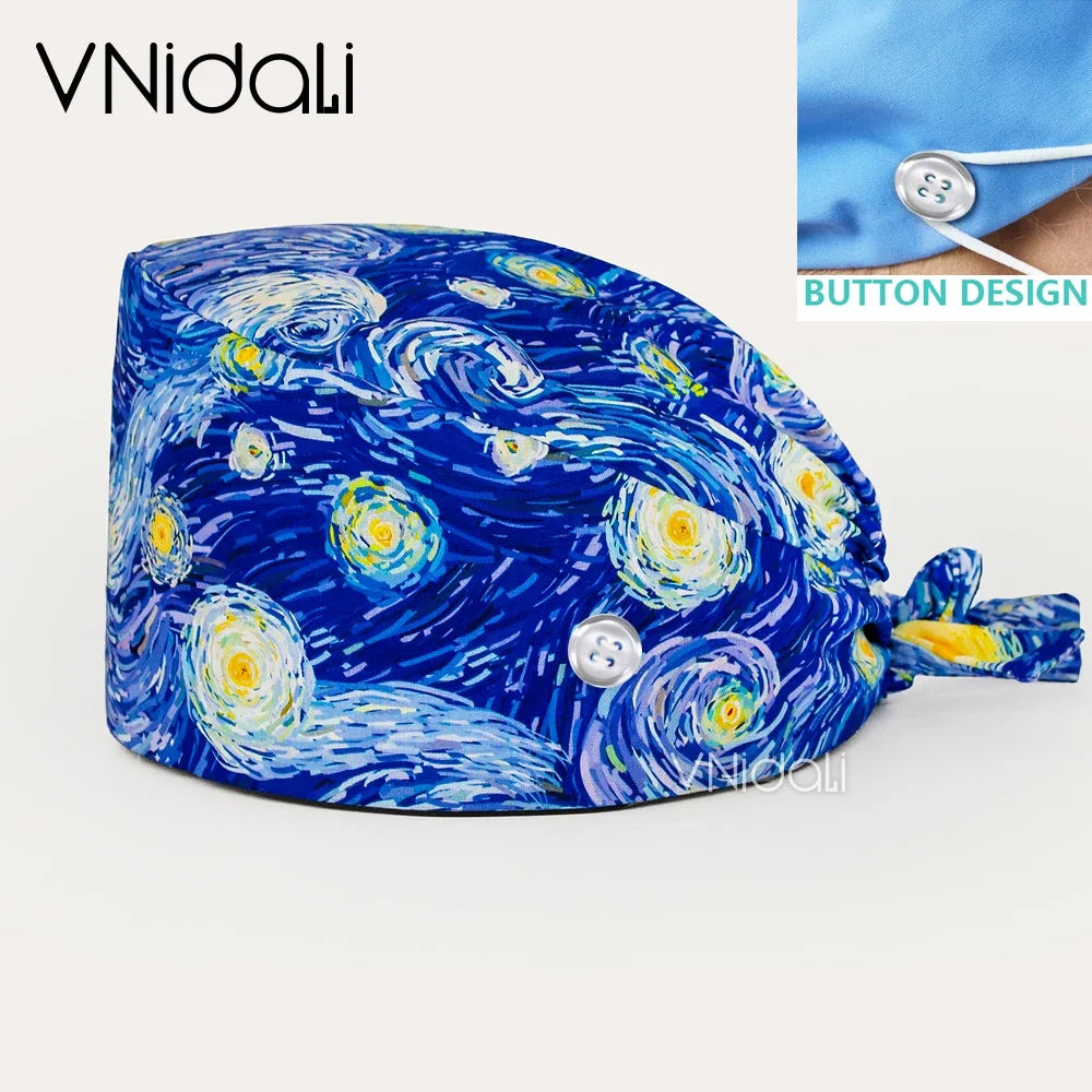 Print Scrubs Hats Laboratory Operator Cap Pet Grooming Agency Work Scrubs Caps Beautician Scrub Hats Lab Hat Health Caps