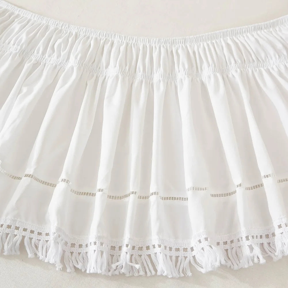 Bed Decoration Elastic White Fringed Bed Skirt Stretchable Dust-proof Under-bed Covering Skirt Ruffled Romantic Bedspread Inn