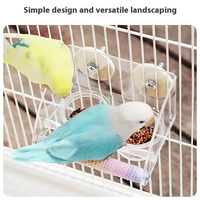 Bird Transparent Feeder Feeding Basin With Antiskid Stand Bowls Acrylic Bird Cage Feeder Fixed Food Bowl Parakeets Feeders