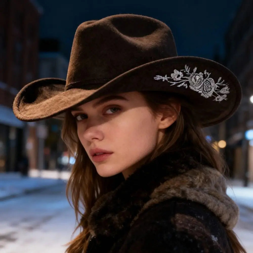 Large Brimmed Embroidered Felt Top Hat Formal Occasion Performance Cap Fedora Hat Casual Jazz Hats Woolen Hats Autumn and Winter