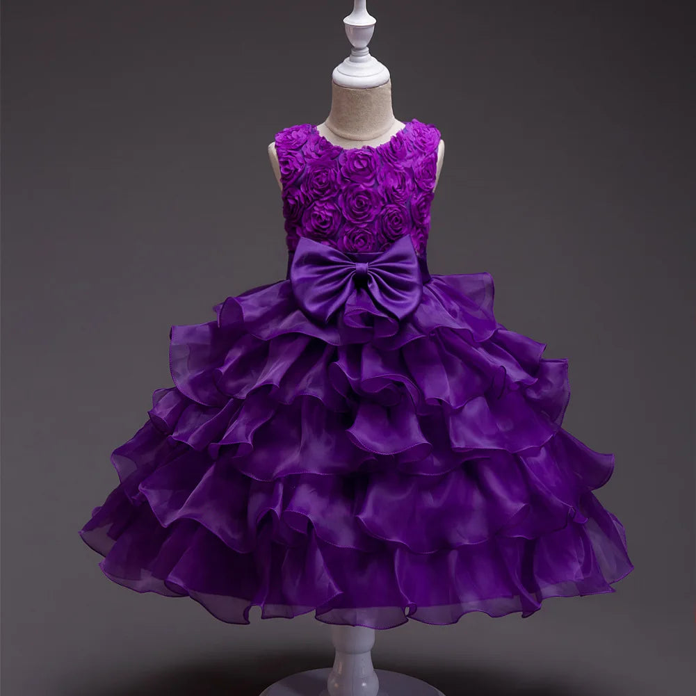 Elegant Dress For Girls Sleeveless Flower Ruffles Gown For Kids Wedding Prom Bridesmaid Birthday Party First Communion Dress