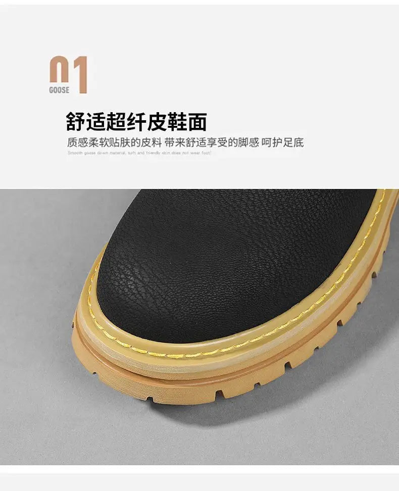 Fashion Men Boots Spring Comfortable Platform Leather Shoes Men Trend Brown Non-slip Work Boots for Men Casual Shoe Cowboy Boots