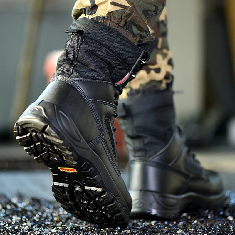 Black High top leather boots Men Indestructible shoes Anti-smash Anti puncture Work Boots Safety Shoes Men Boots Protection Shoe