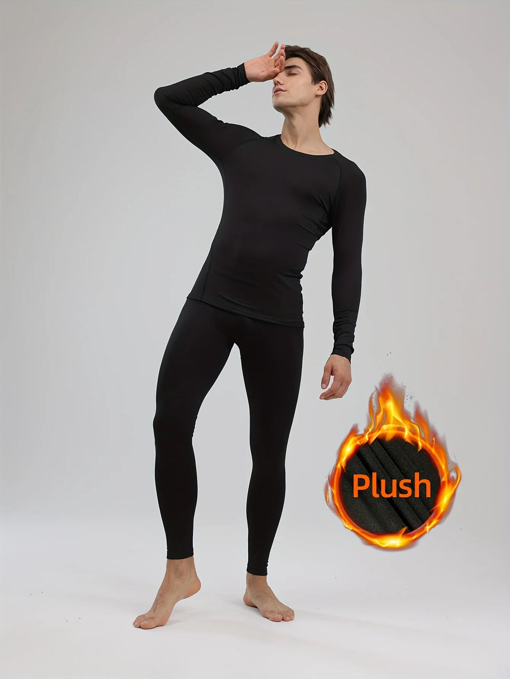 Sports thermal underwear set, quick drying thermal jacket and elastic compression pants, suitable for outdoor sports, home warm