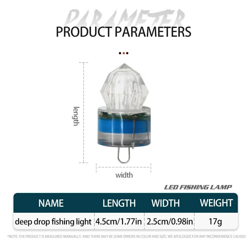 Deep Drop Light Diamond Fishing Light Underwater Activated LED Glow Fishing Lure Attracting Fishing Flash Light Tuna Swordfish