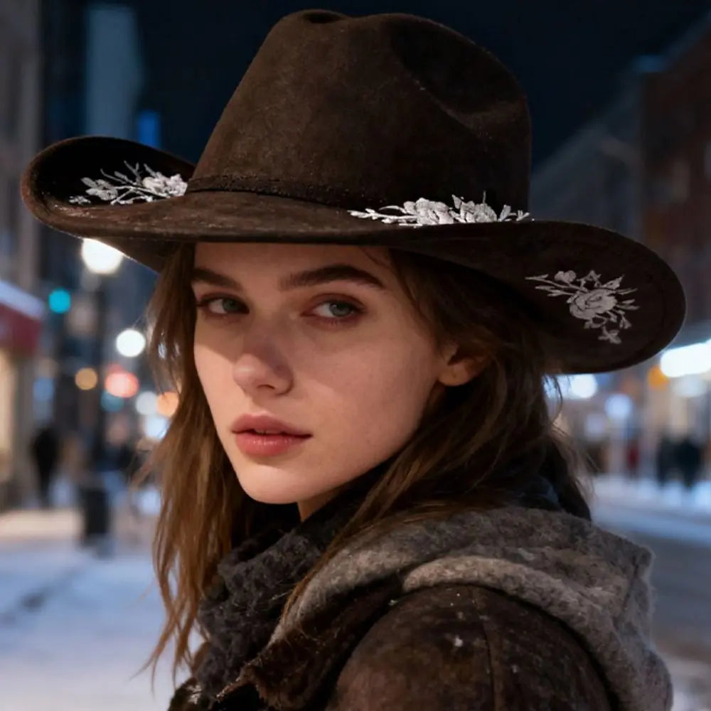 Large Brimmed Embroidered Felt Top Hat Formal Occasion Performance Cap Fedora Hat Casual Jazz Hats Woolen Hats Autumn and Winter