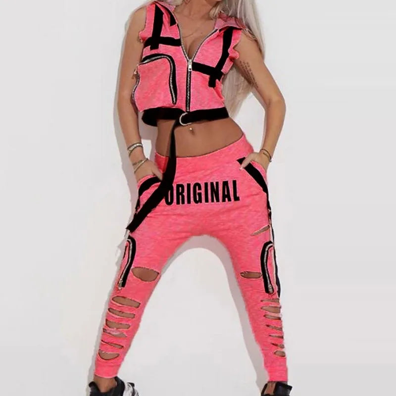 Sports pants set Women's clothes Sports Suits Letter Printed Hooded Zipper Jackets&Pants Suits Workout Sportswear 2 piece set